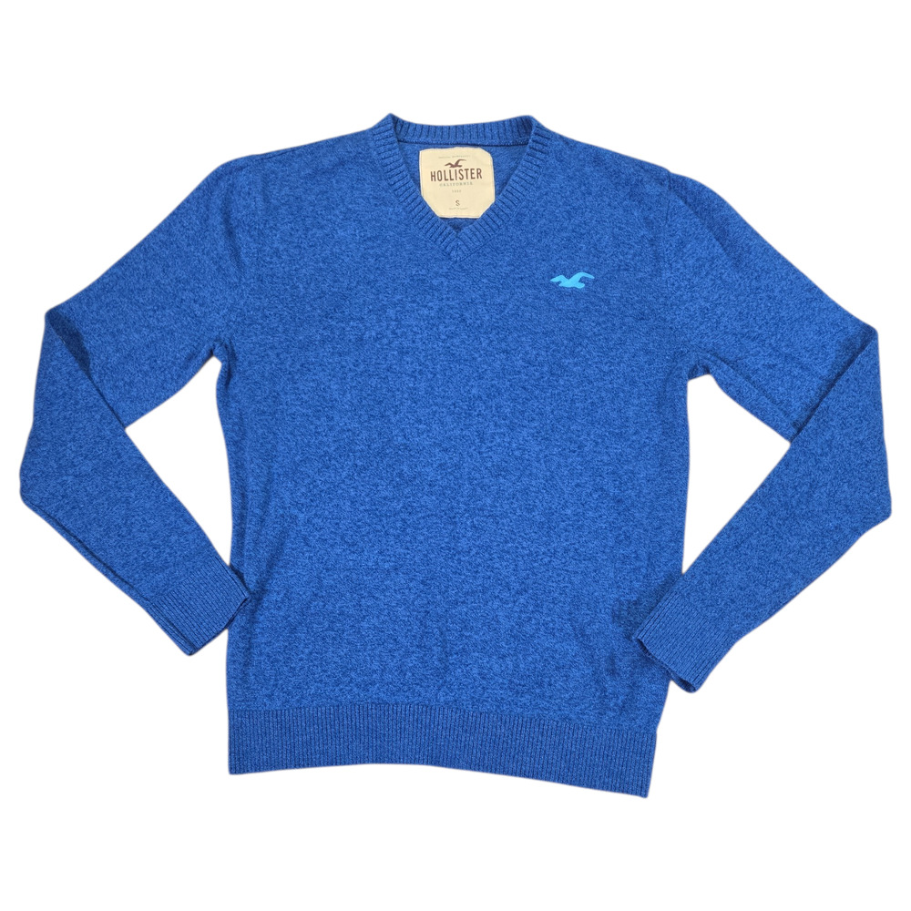 Hollister Men Small Blue Knit V Neck Sweater Casual Preppy Everyday School EUC